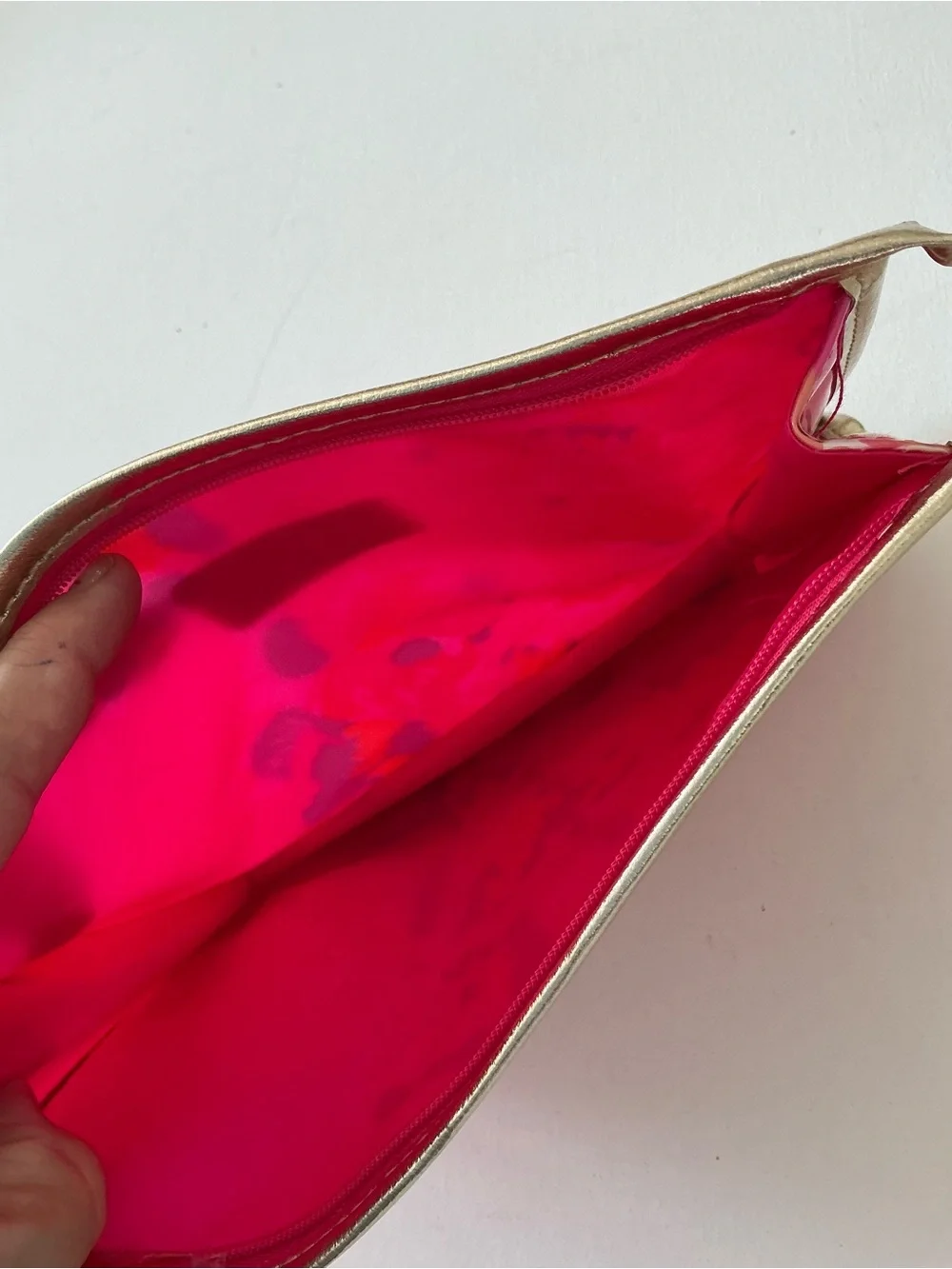 Lilly Pulitzer Hot Pink Floral Vinyl Pouch with Gold Trim